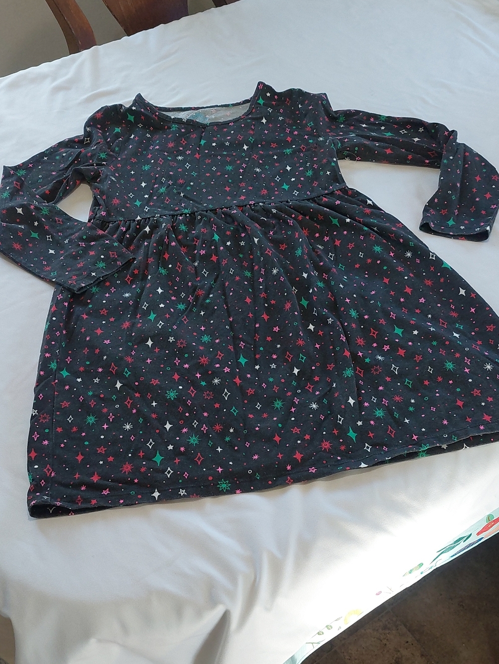 There Abouts Girls' Black Star & Diamond Print Long Sleeve Dress.10 /12